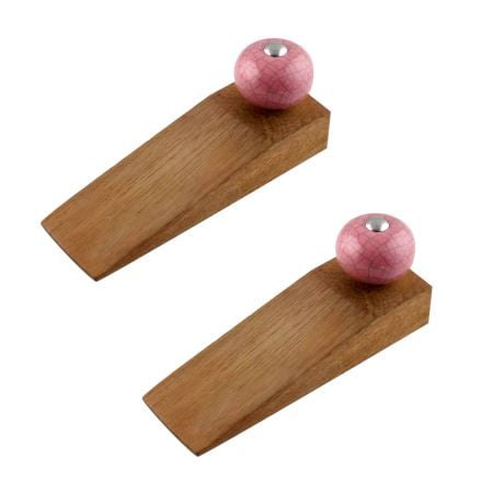 2 Pieces Pink Black Crackle Ceramic Wooden Door Stopper
